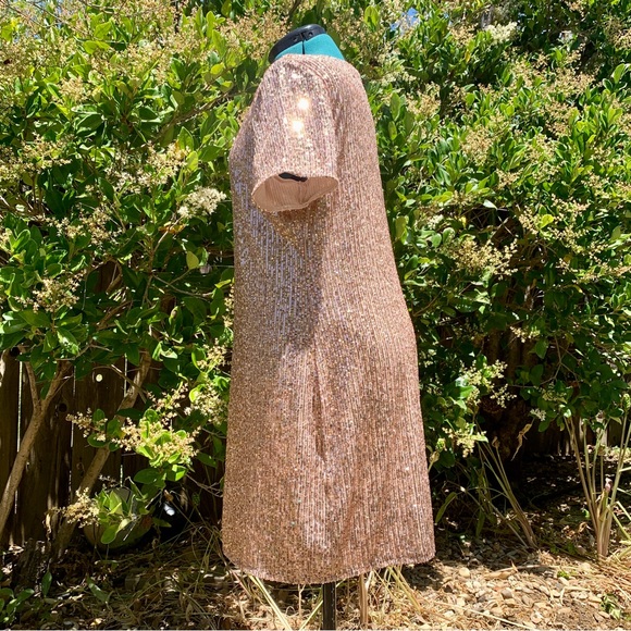MSK Sequin Shift Dress XL Copper Pink Short Sleeve Mini - Picture 7 of 17